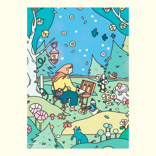 Postkarte 'Artist in the Woods'