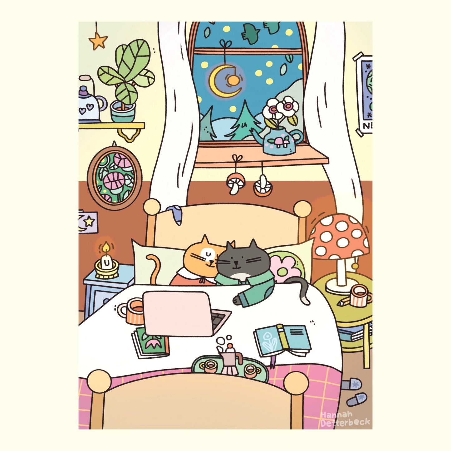 Postcard 'Cat Night In'